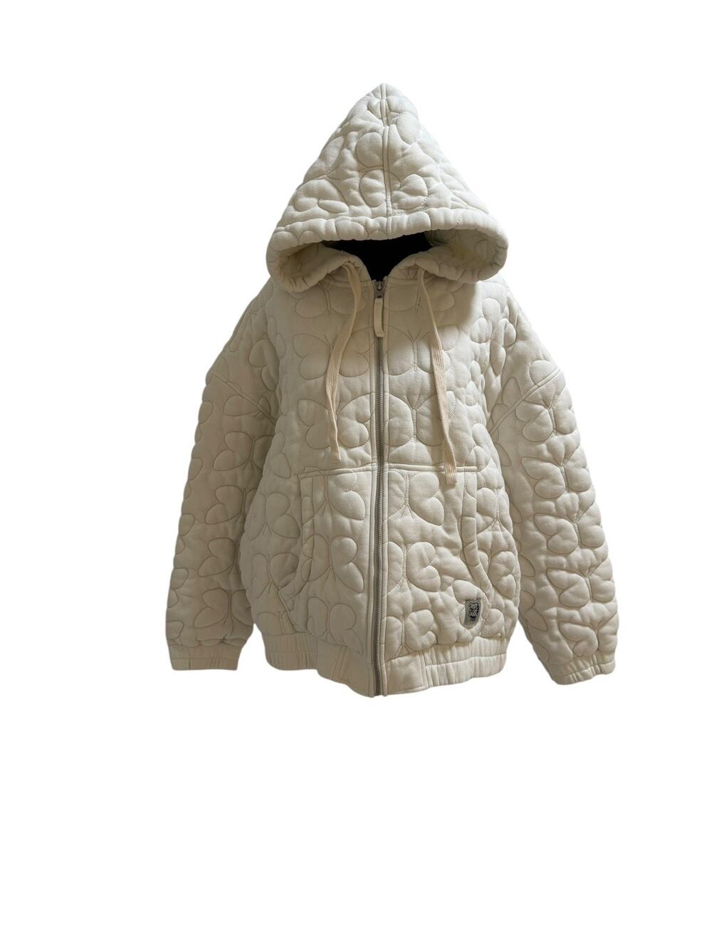 BDG Urban Outfitters Womens M Cream Floral Quilted Zip Up Hoodie Jacket